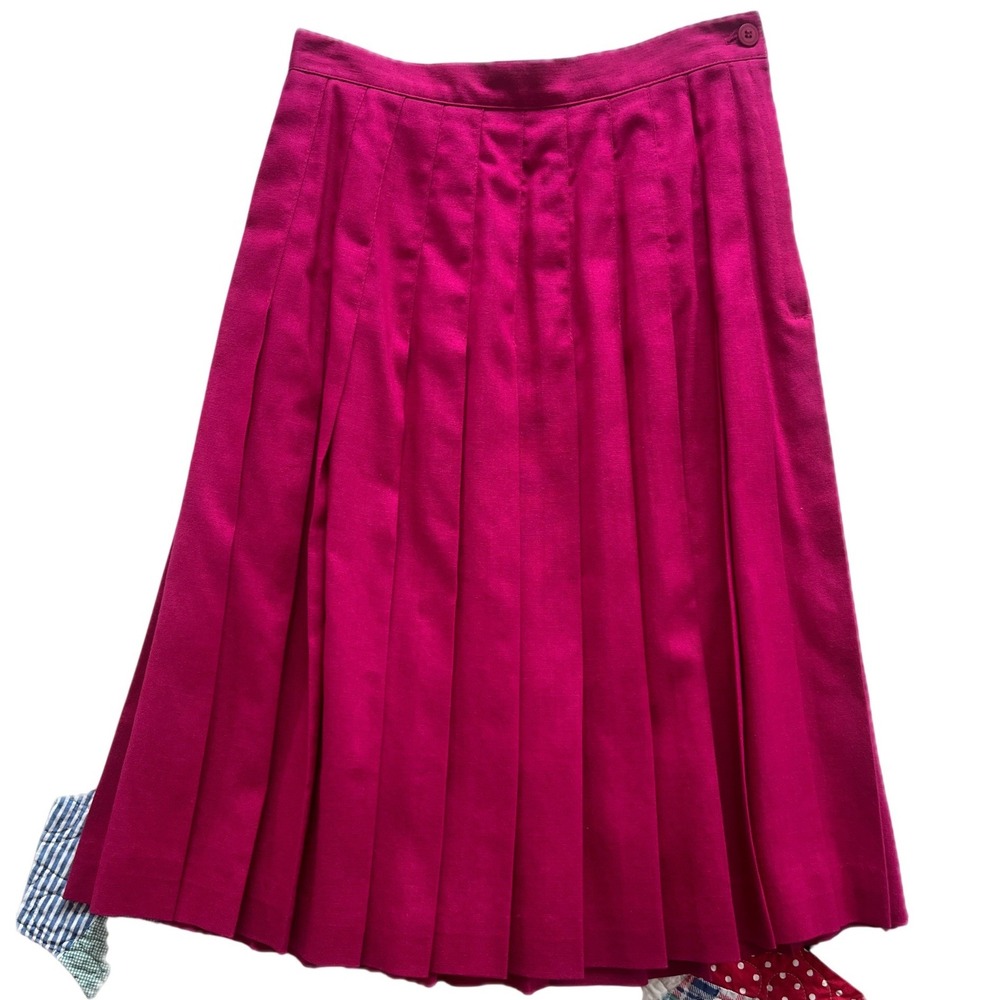 Vintage 80s Pink Pleated Midi Skirt Rayon Linen Made in USA Sz 6 Barbiecore